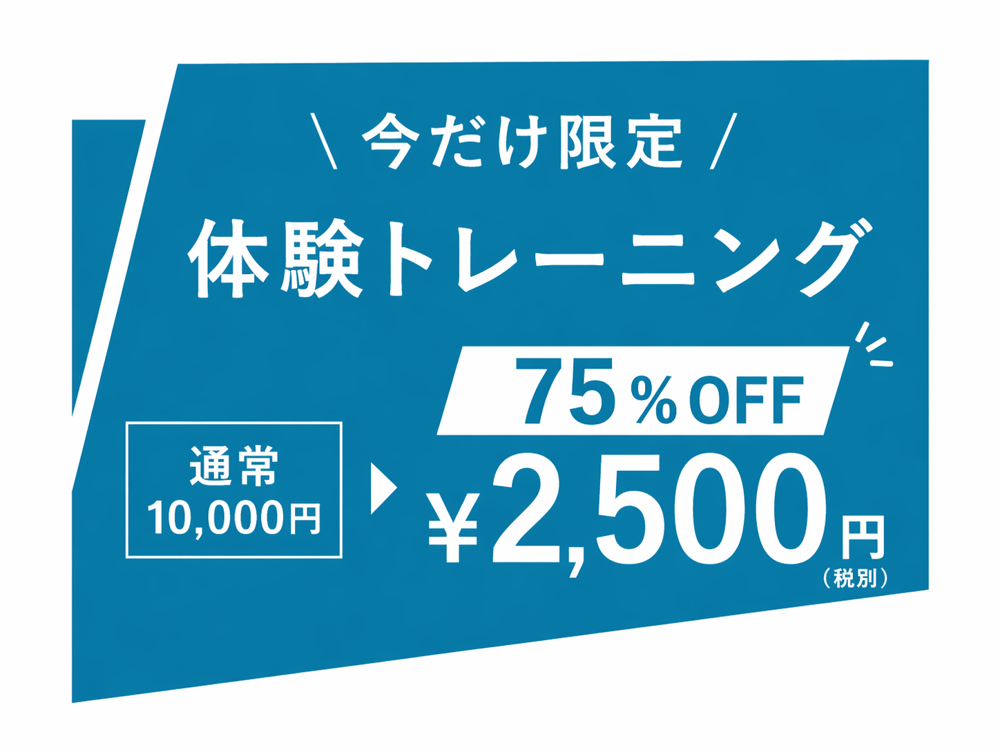今だけ限定 体験トレーニング 75%OFF 通常10,000円→¥2,500円（税別）
